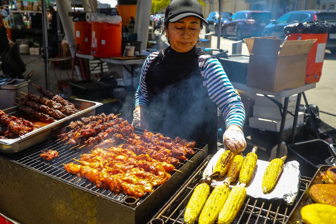 Images of people and food at the Bronx Night Market
